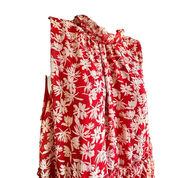 Sara Michelle Red and Off White Floral Dress 3 Tier, Faux Neck Floof XL - Picture 2 of 12